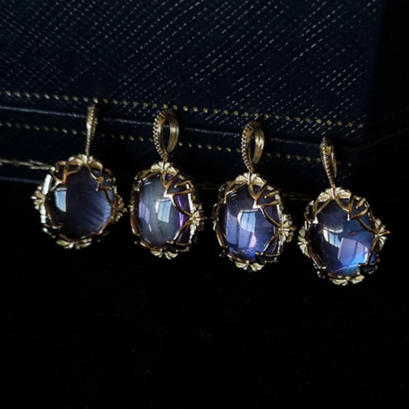 BOCAI 2021 جديد إمرأة الموضة قلادة فضية 925 ريترو محفورة نمط الطبيعية اللابرادوريت/قلادة من الأحجار الكريمة للمرأة