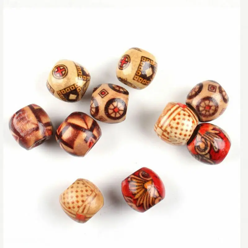 200Pcs Painted Wooden Beads Spacer Round Big Hole Beads for Jewelry Making Fit Charm Bracelet DIY Findings  9x10mm