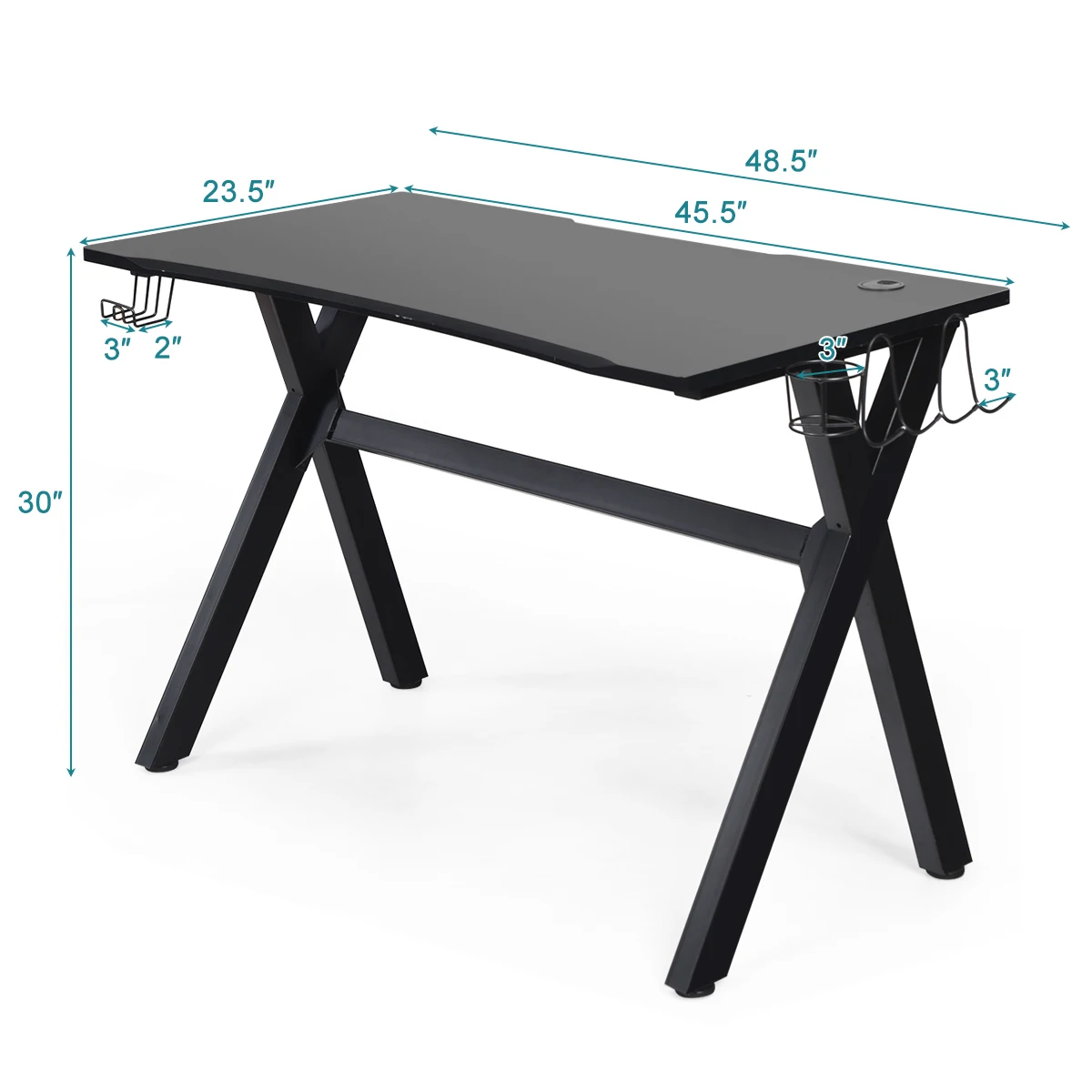 Costway Gaming Desk Computer Desk Table w/Cup Holder & Headphone Hook Gamer Workstation