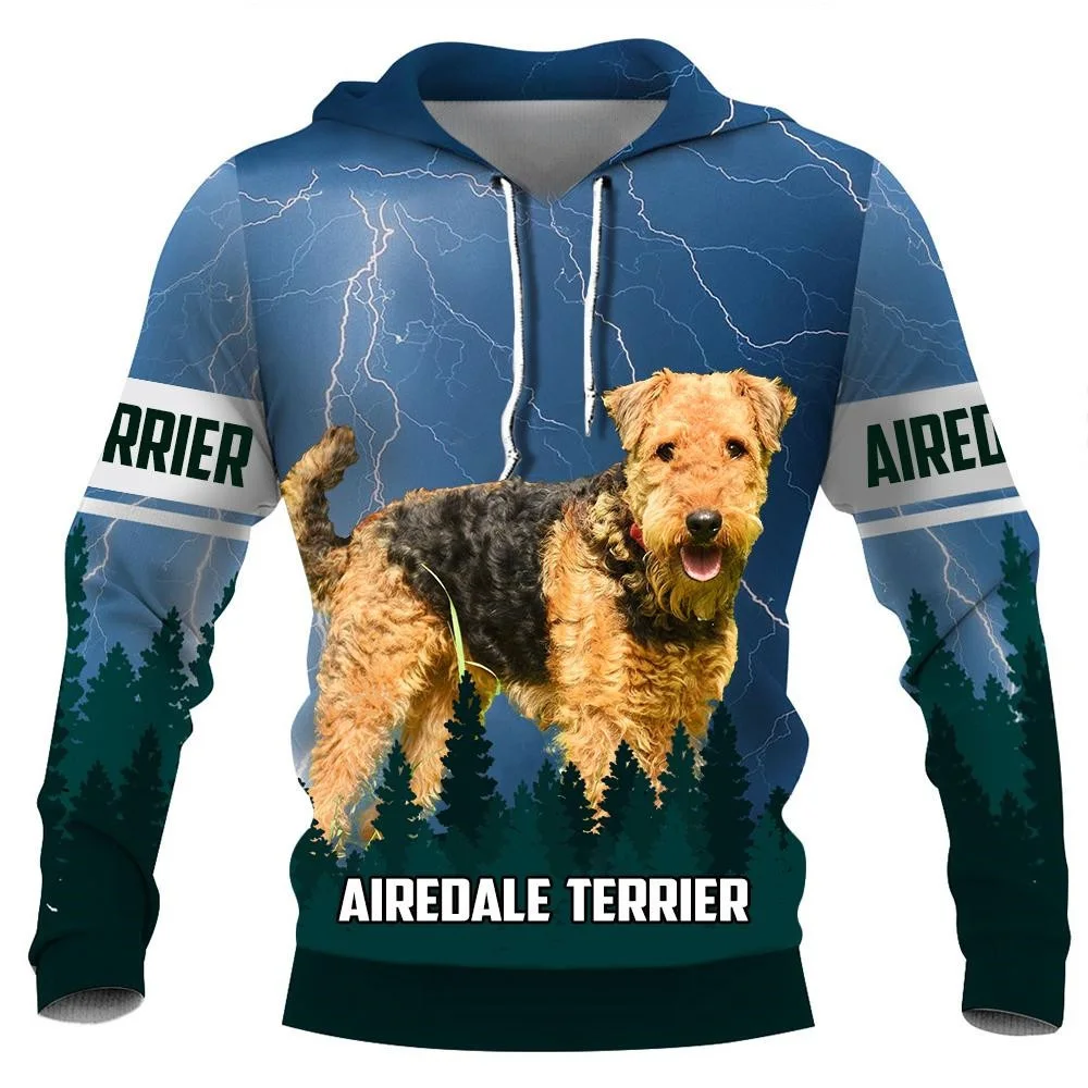 HX Airedale Terrier Dog Men Hoodies Pet Animal 3D Print Men Clothing Long Sleeve Hoodie Unisex Pocket Sweatshirts