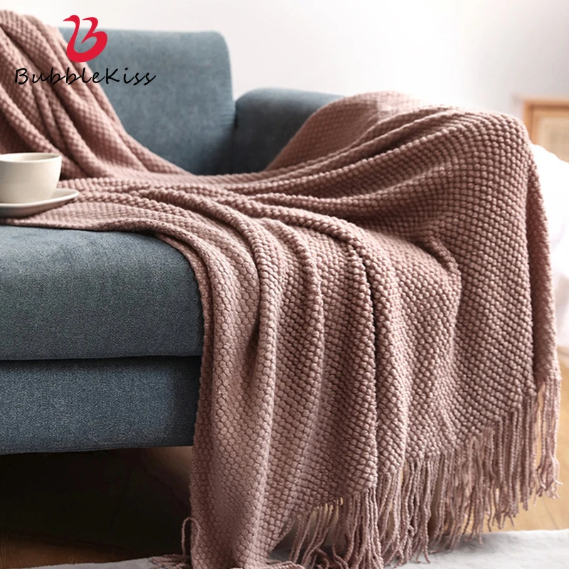 

Bubble Kiss Swaddle Wrap Blankets Super Soft Knitted Blanket Home Tassel Decor Warm Throw Blanket Portable Fashion Shawl Blanket