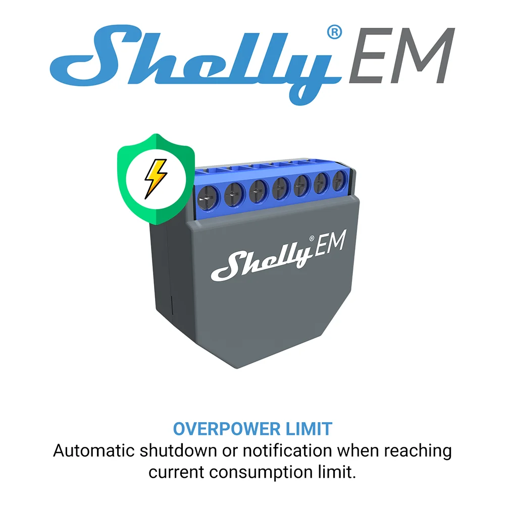 Shelly EM + Clamp Domotica WiFi Operated Energy Meter Contactor Control Internal Memory Measurement And Configurable Alarm
