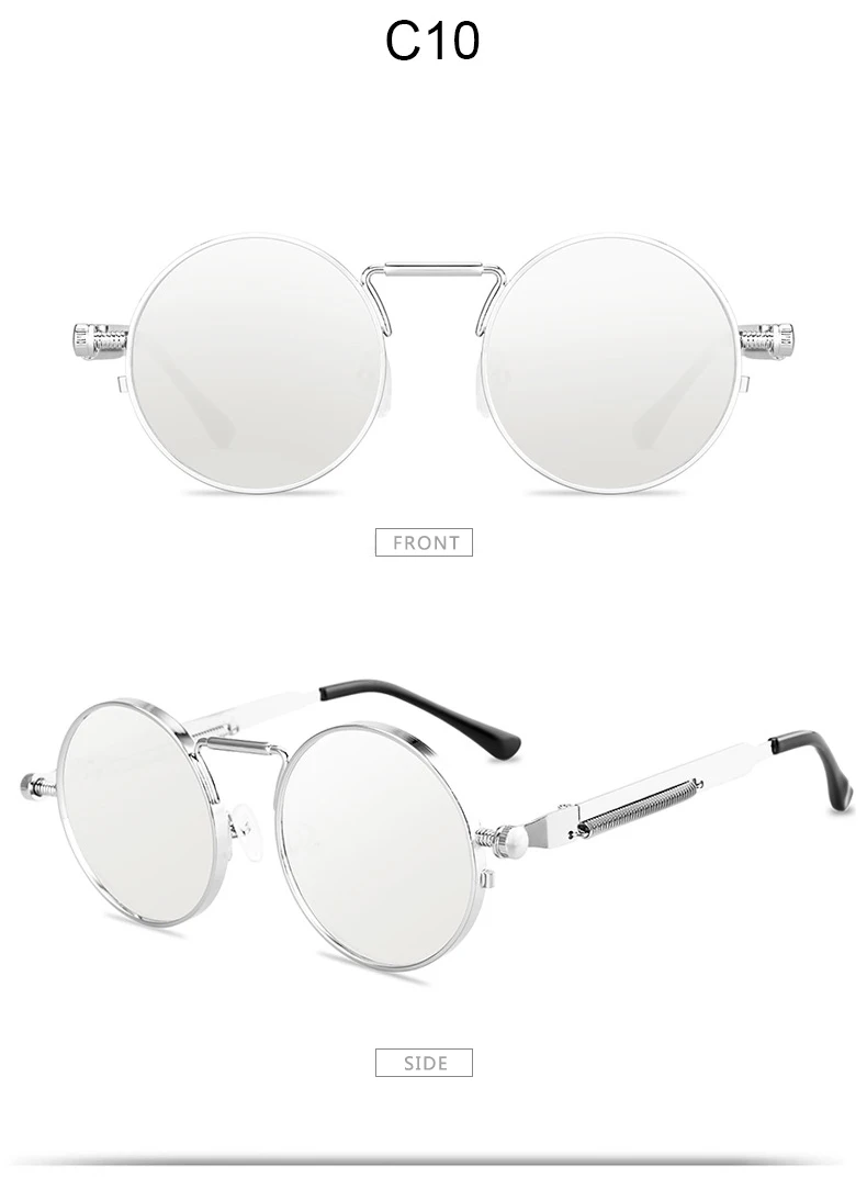 Metall Steampunk Sonnenbrille Männer Frauen Mode Runde Brille Marke Design Vintage Sonnenbrille Hohe Qualität UV400 Brillen – Detail 16