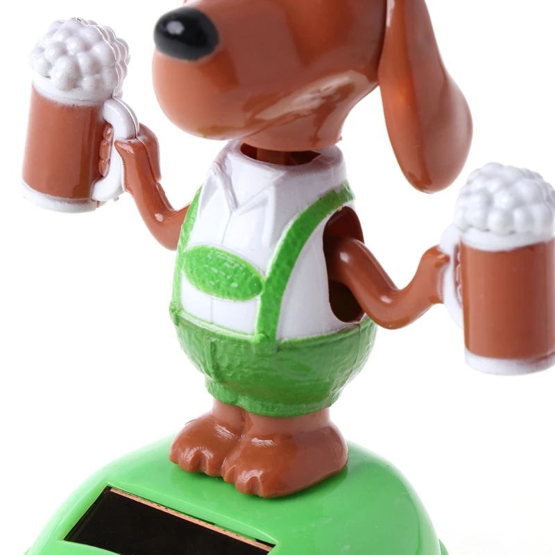 Solar Powered Dancing Bobble Head Beer Dog Educational Toy Car Ornament Toy Kids