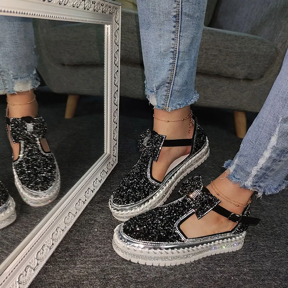 LazySeal Women Flat Loafers Woman Rhinestone Shoes Female Autumn Casual Platform Glitter Design Slip On Shoes Dropshipping