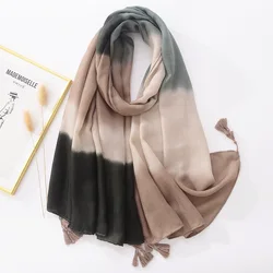 Fashion Head Scarf 2022 Women Girls Spring Autumn Brand Designer Long Plain Gradient Soft Print Scarf Tassels Wrap Shawl Stole