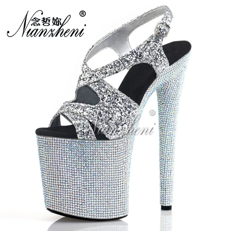 20cm Rhinestone Gladiator Stage Nightclub Gothic Peep Toe Full Dress Catwalk Strip Pole Dance Gothic Platform Elegant Big Size