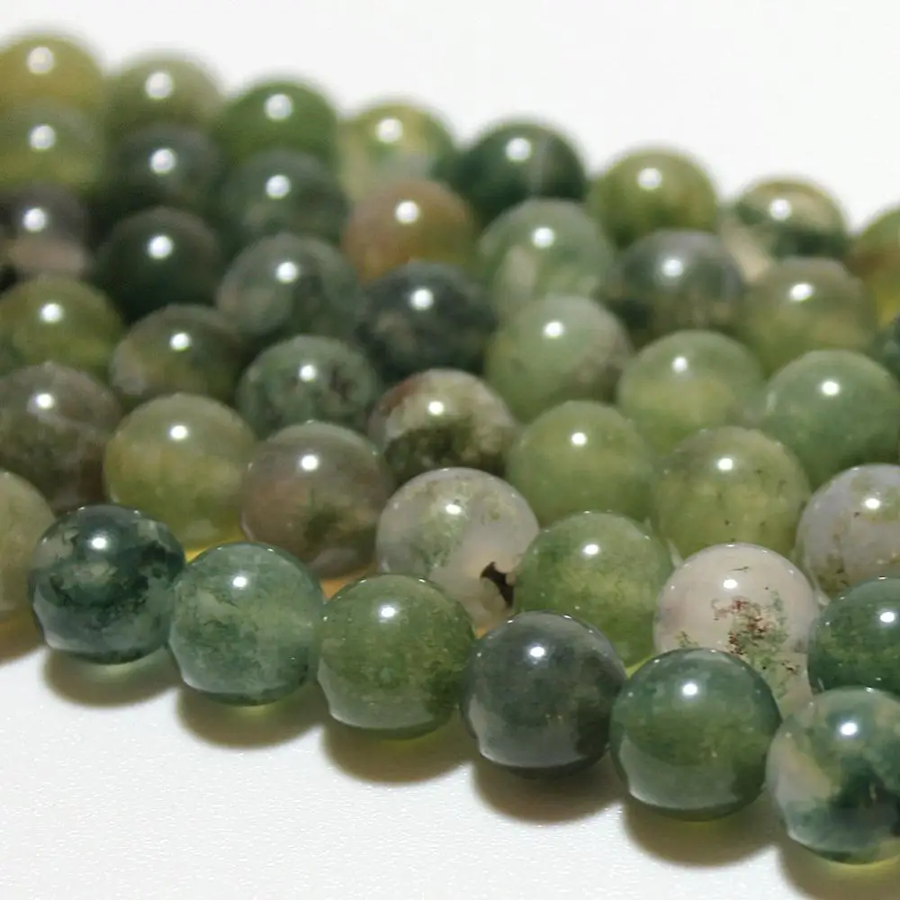 Natural Round Moss Agate Carnelian Gemstone Loose Beads 4mm 6mm 10mm 12mm For Necklace Bracelet DIY Jewelry Making