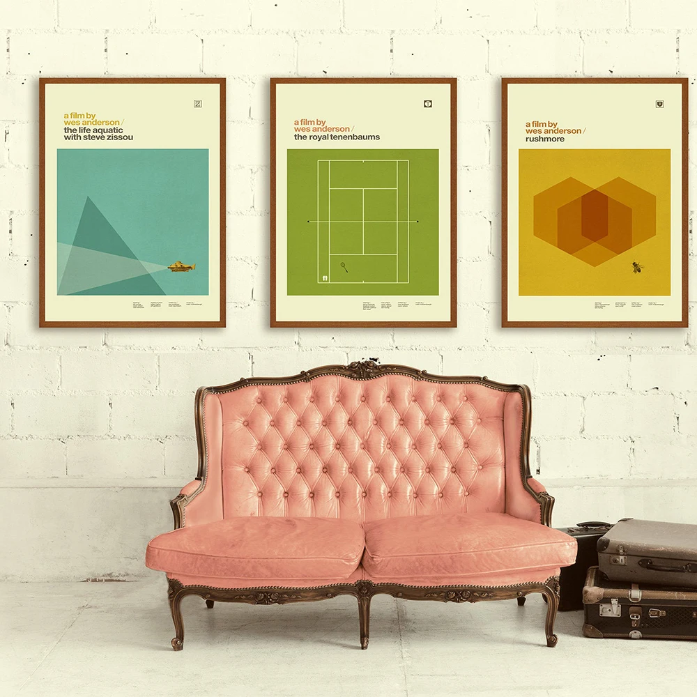 WES ANDERSON Inspired Canvas Posters Movie Wall Art Minimalist Graphic Prints Mid Century Modern Vintage Style Retro Home Decor