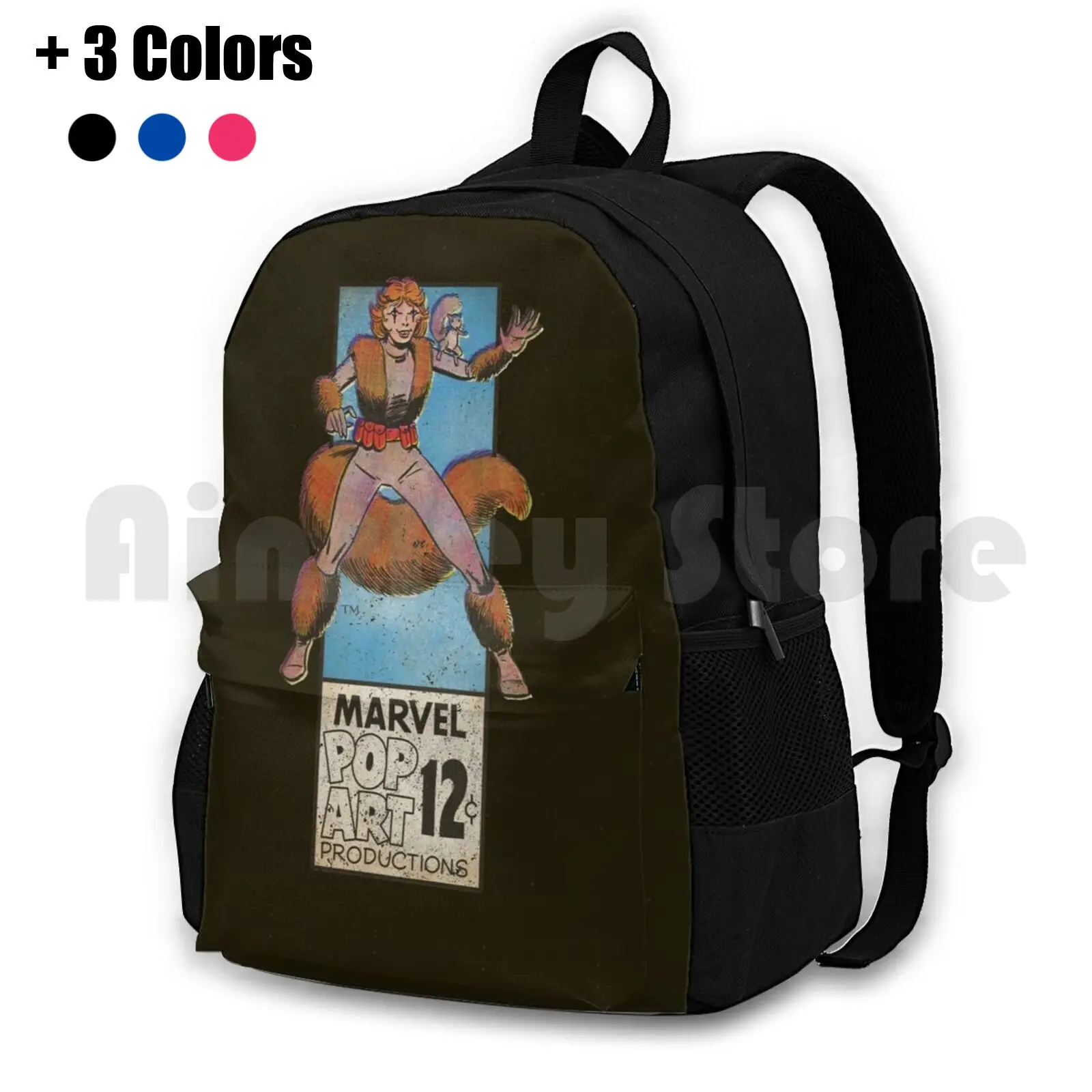 Pop Art-Squirrel Outdoor Hiking Backpack Waterproof Camping Travel Superhero Comics Corner Box Retro Super Hero Pop Art Comic