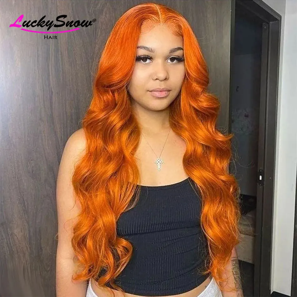 180 Dichte Ingwer Orange Körperwelle HD Transparent 13x4 Lace Frontal Perücken Brasilianische farbige leimlose Perücke Echthaar für Frauen