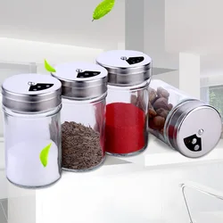 Transparent Glass Seasoning Bottle Salt Shaker Stainless Steel Rotating Lid Kitchen Utensils Pepper Shaker Barbecue Set