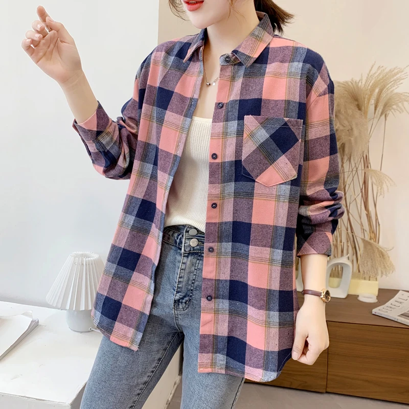 Loose Design Style Plaid Shirt Women 2021 New Spring Autumn Brand Womens Tops Lady Casual Long Sleeve Blouse Clothes Blusas