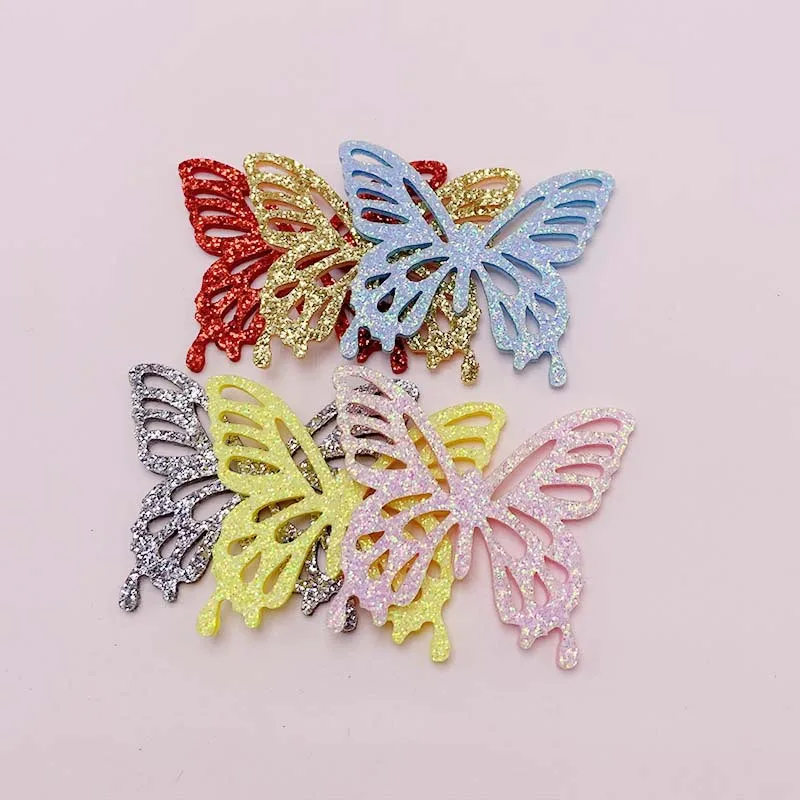 50Pcs/Lot 3.5CM Small Size Glitter Butterfly Padded Appliques For Headwear Decoration Handmade Hair Clip Accessories