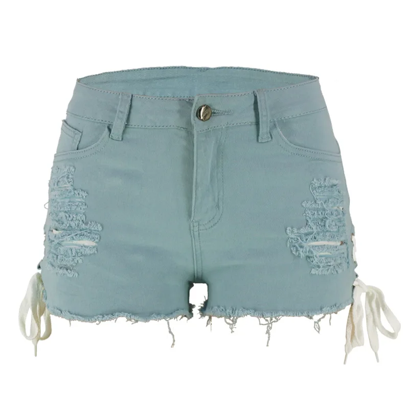 2020 summer new woman Ripped fringed denim shorts fashion sexy low waist split bandage jeans shorts 6 colors S-2XL