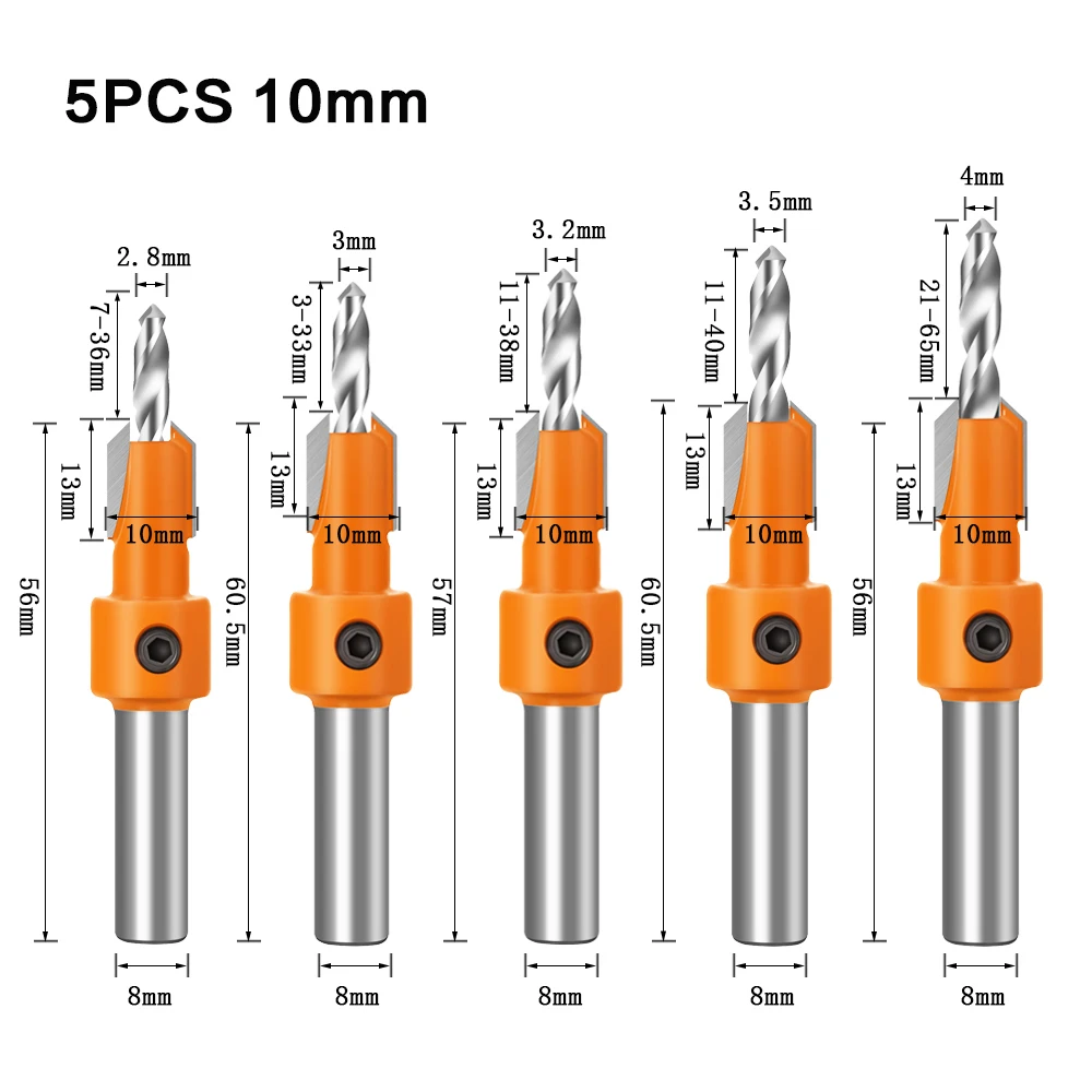 8mm Shank HSS Woodworking Countersink Router Bit Screw Extractor Remon Demolition for Wood Milling Cutter Woodworking Tools