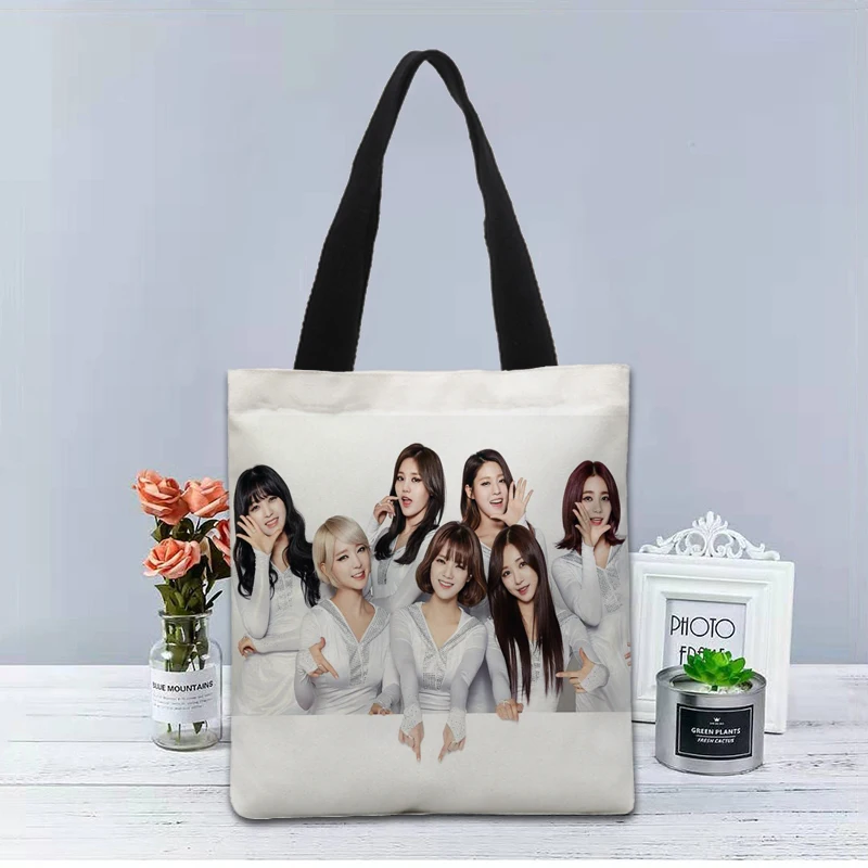 

Custom AOA KPOP Tote Bag Canvas Fabric Handbag Two Sides Printed Shopping Bag Traveling Casual Useful Shoulder Bag 0519