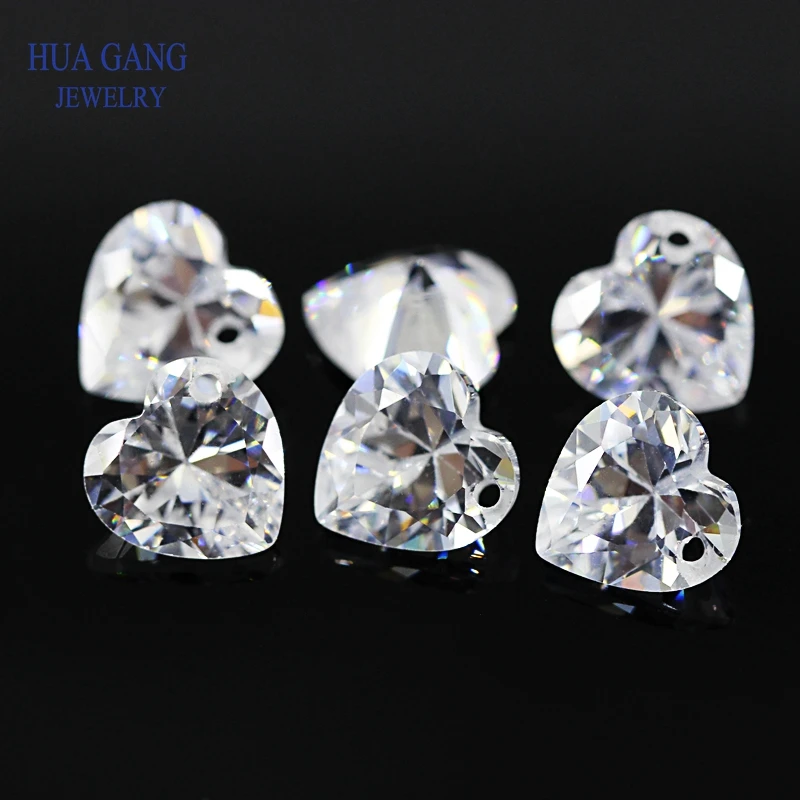 Single Hole AAAAA Heart Shape White Cubic Zirconia Stone For Jewelry Making 4x4~12x12mm High Quality CZ