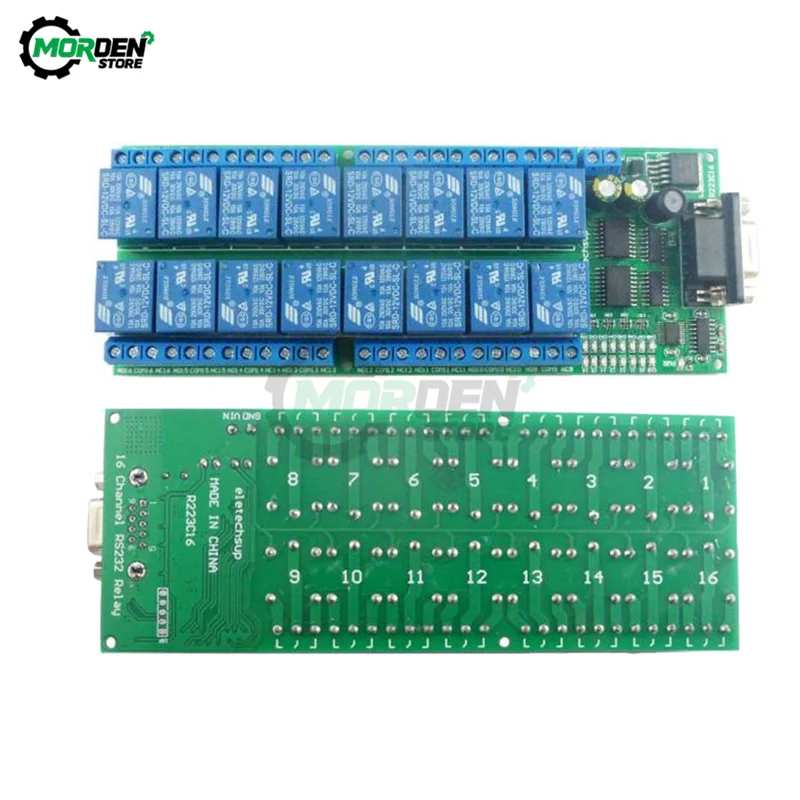 R223C16 DC 12V 16-Channel Relay Board RS232 DB9 Delay Relay Switch Module Female Interface Serial Port