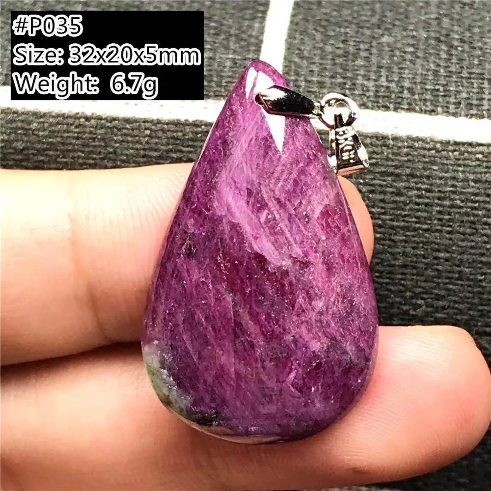 Necklace Pendant Natural Ruby Zoisite Stone Jewelry For Woman Man Green Red Reiki Crystal Silver 34x24x12mm Beads Quartz AAAAA