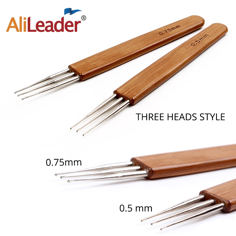 Alileader Haaknaald Voor Dreadlocks Pruik Naald 1/2/3 Haak Naald Haarverlenging Tool Braider 0.5Mm/0.75mm Bamboe Naald Houder