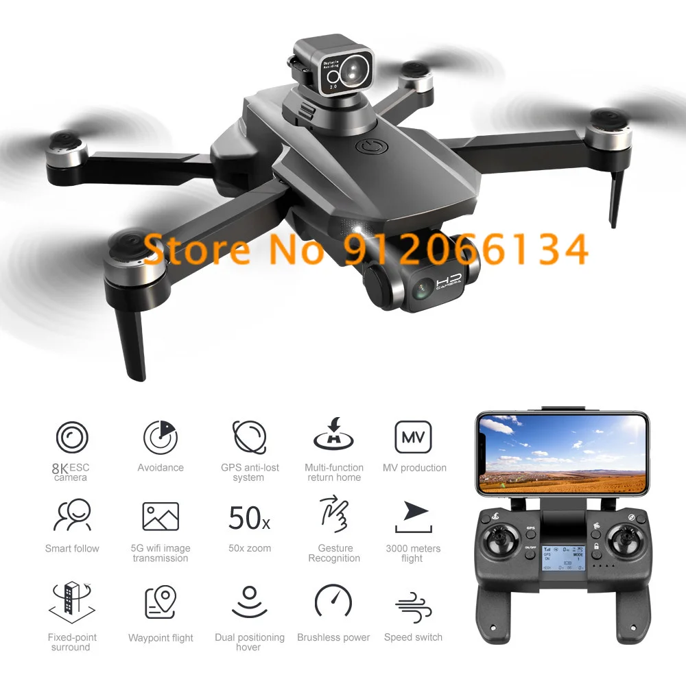 ESC Drone RC kamera ganda 5G GPS, Quadcopter kendali jarak jauh kamera ganda 8K ESC GPS cerdas ikuti 3000M 25 menit, Model lipat tanpa sikat