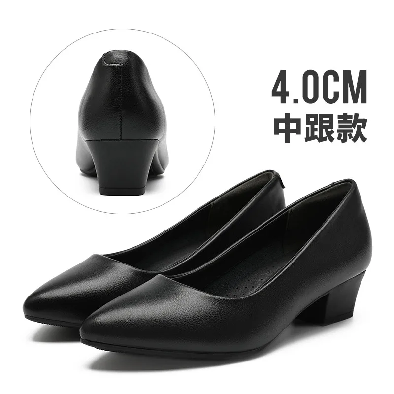 Ladies Genuine Leather Black OL Office Shoes Spring Autumn Fashion Work Shoes Thin Heel Sexy Etiquette Dress Shoes Womens Pumps