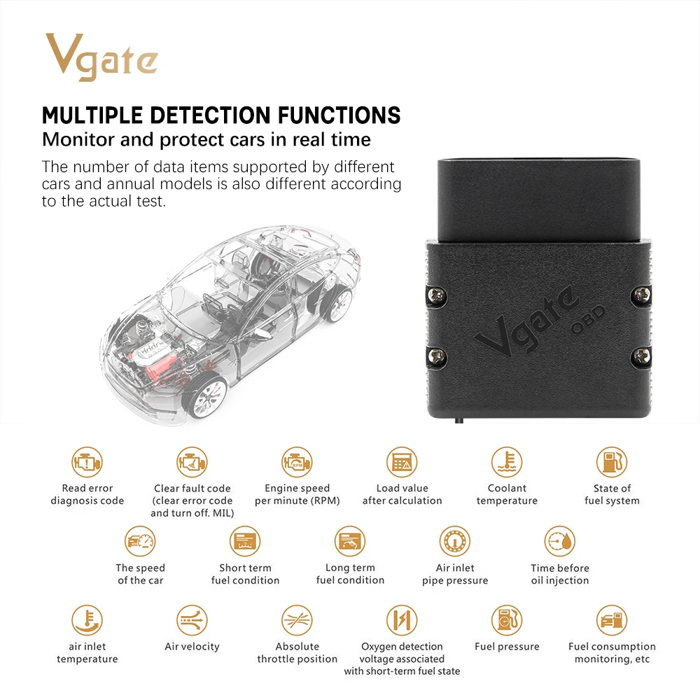 Original Vgate vLinker MC+ ELM327 Bluetooth 4.0 /3.0OBD 2 OBD2 ELM 327 Car Diagnostic For IOS Android Scanner Auto Tool