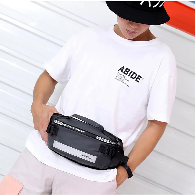 Riñonera antirrobo para exteriores para hombre, bolso de cintura reflectante a la moda para correr, bolsa de almacenamiento impermeable para