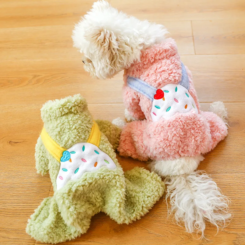 Pet Dog Clothes Winter Warm Plus Velvet Jumpsuit Dog Cat Jacket Dog Costume Cake Patten Junpsuit Clothes