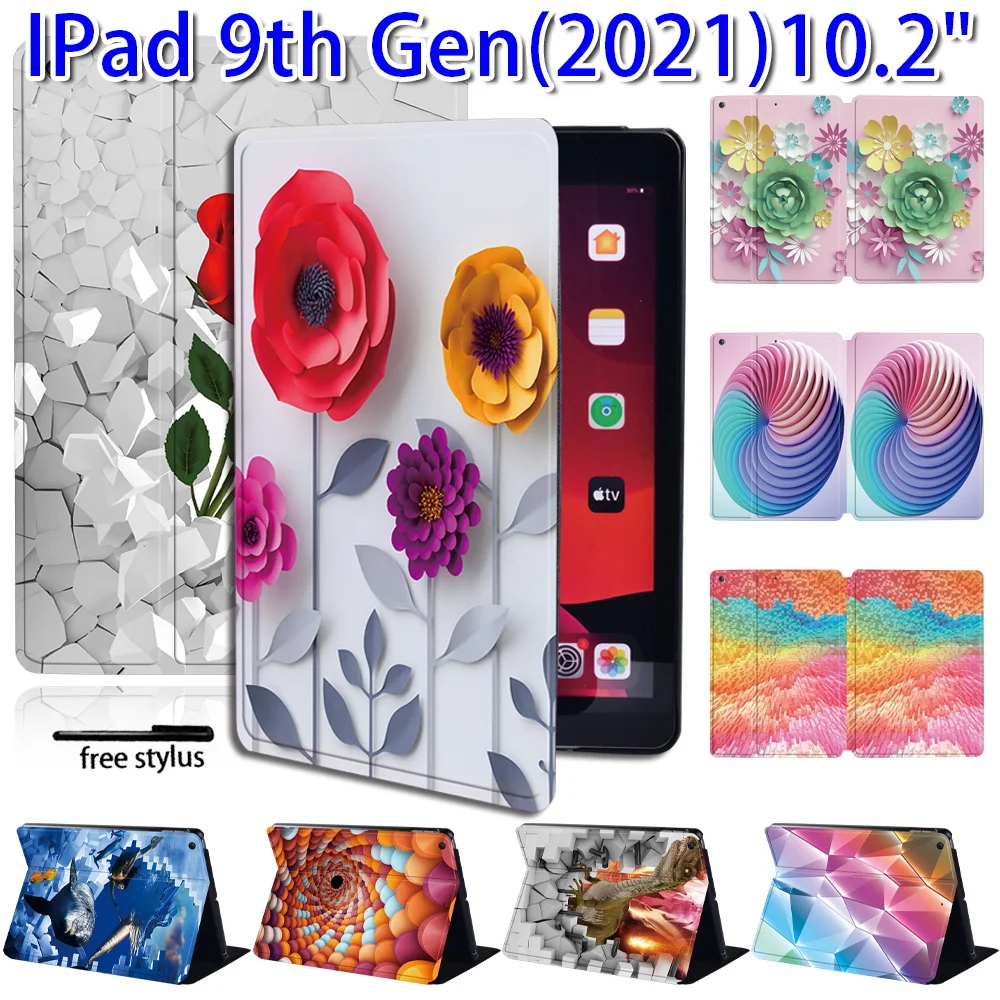 Slim PU Leather Case for IPad 9th Generation 10.2 Inch 2021 Durable Tablet Adjustable Stand Cover Apple New ipad 9th Gen