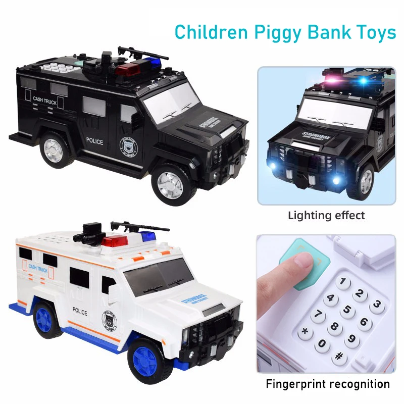 

Creative Piggy Bank Toys Kids Smart Password Banknote Car Coin Bank Figure Toy Pretend Play Saving Money Box Music Police Cars