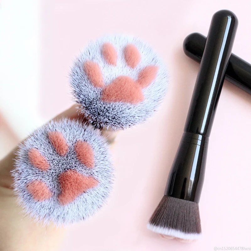 1Pc Cute Cat Claw Paw Women Makeup Soft Fibre Wooden Brush Loose Powder Blush Contour Face Make up Foundation Repair Brush Tool