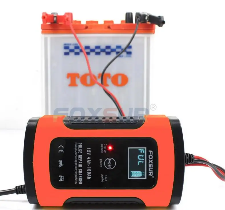 فوكسور-شاحن بطاريات ذكي أتوماتيكي للسيارات والدراجات النارية, شاشة إل سي دي ، 12 فولت ، شاحن إصلاح النبض 12AH 36Ah 45AH 60AH 100AH