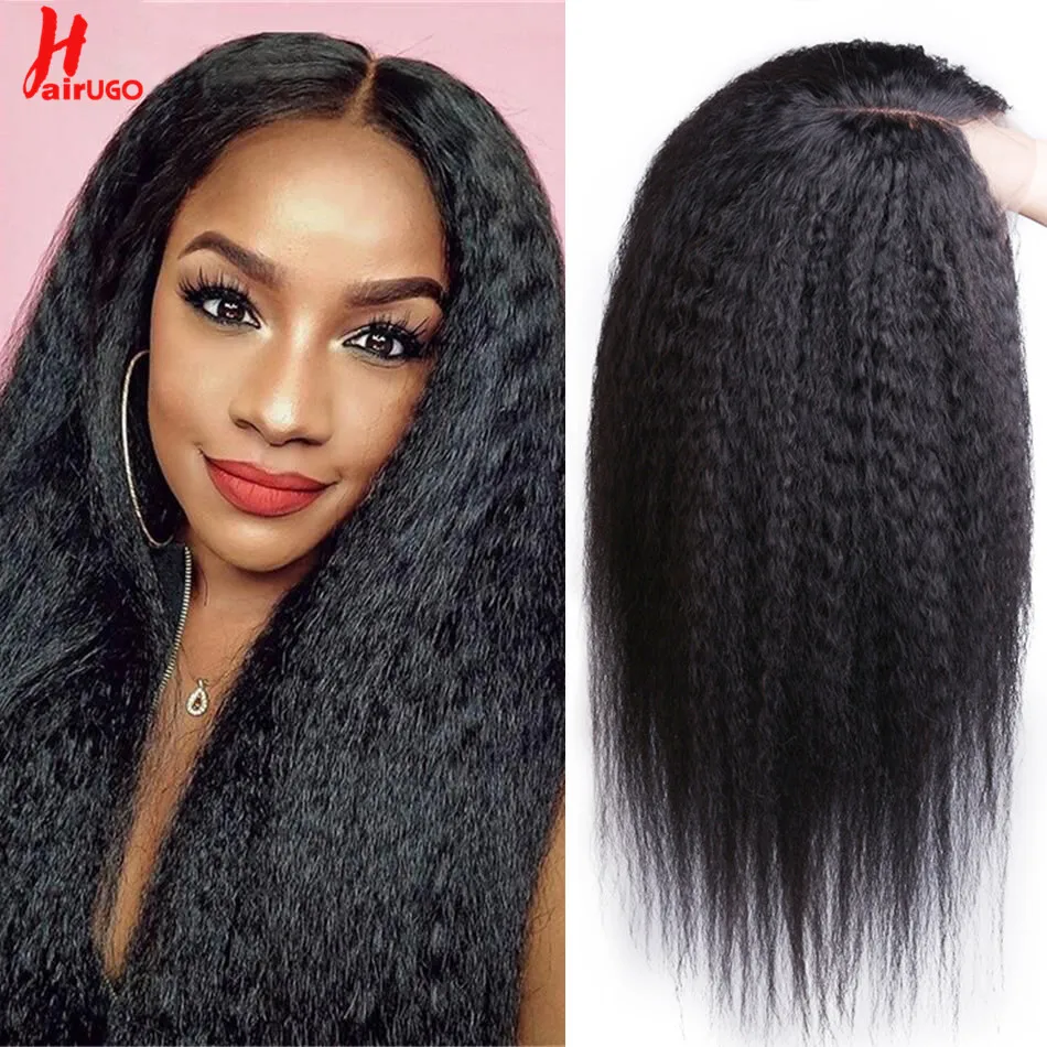 HairUGo 13*1 T Part Kinky Straight Human Hair Wigs Remy Lace Part Wigs For Women Human Hair 250% High Density Lace Closure Wigs