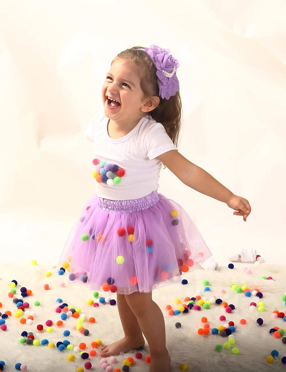 Baby Girls Tutu Skirts Kids Elastic Waist Pettiskirt Girl Princess Tulle Skirt Colorful Pompom Skirts Children Clothing