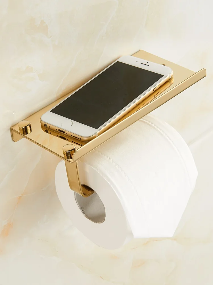 

MTTUZK Gold Plated 304 Stainless Steel Toilet Paper Holder With Phone Shelf Bathroom Toilet Roll Paper Holder