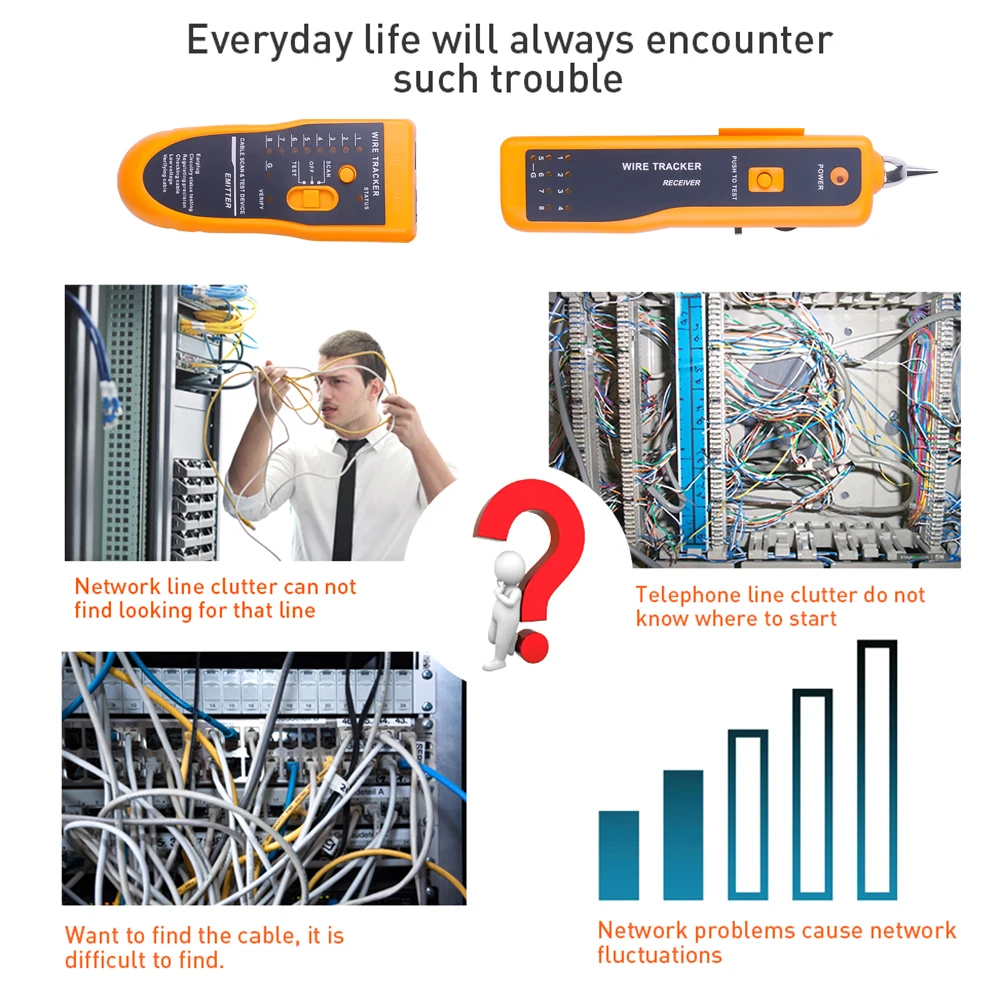 Kebidumei RJ11 RJ45 Cat5 Cat6 Telephone Wire Tracker Tracer Toner Ethernet LAN Network Cable Tester Detector Line Finder tool