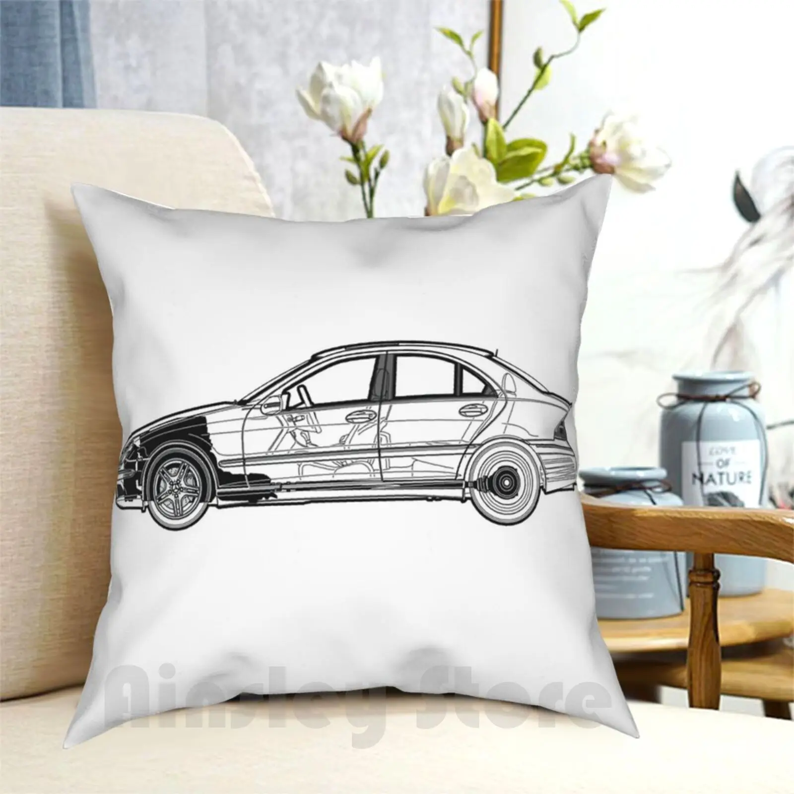 C55 Blueprint Pillow Case Printed Home Soft DIY Pillow cover C Class C55 W203 Automobile Auto Car Sportscar Sports Car