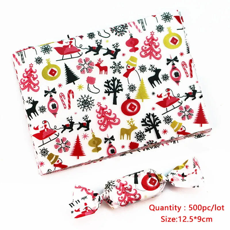 AQ 500 unids/lote atmósfera festiva Santa Claus árbol de Navidad alce copo de nieve papel de cera retorcido fiesta estrellas turrón papel de regalo