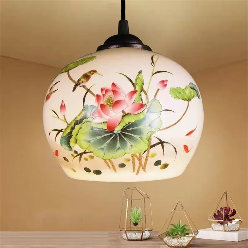 

Chinese Style Ceramic Pendant Light For Livingroom Dining Room Kitchen Homestay Landscape Painting Suspension Hanging Lamp E27