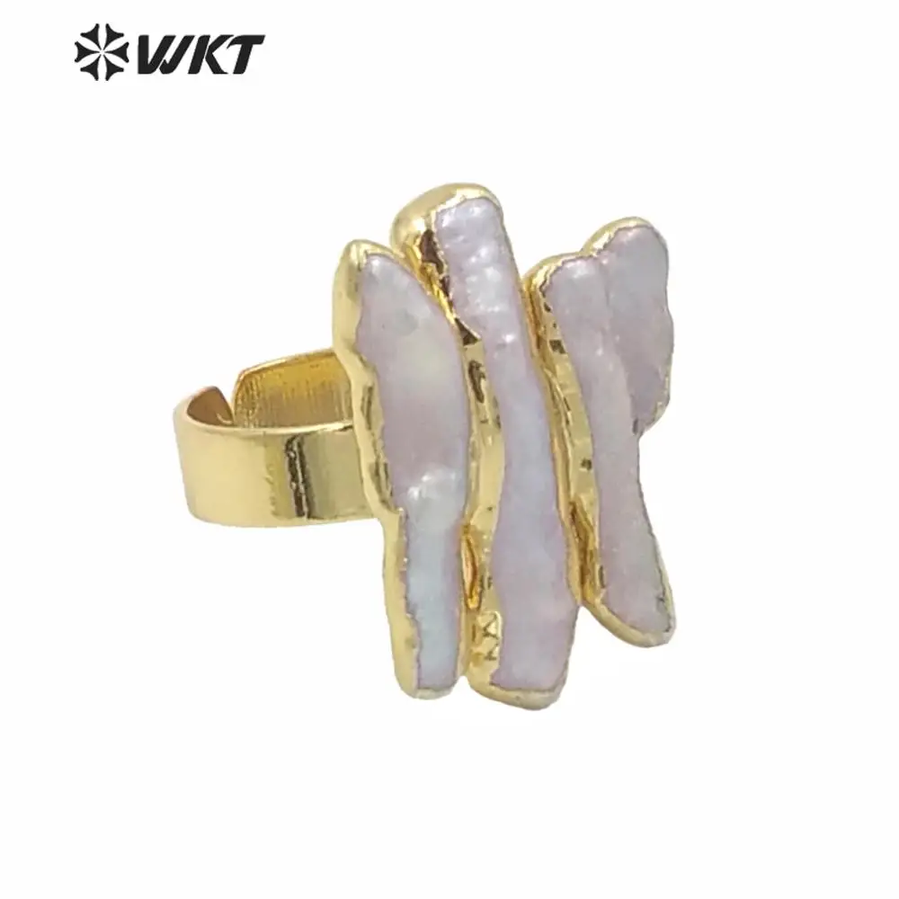 WT-R305  New Arrival Metal Electroplated Freshwater Pearl Adjustable Rings Geometric Shape Elegant for Women Jewelry