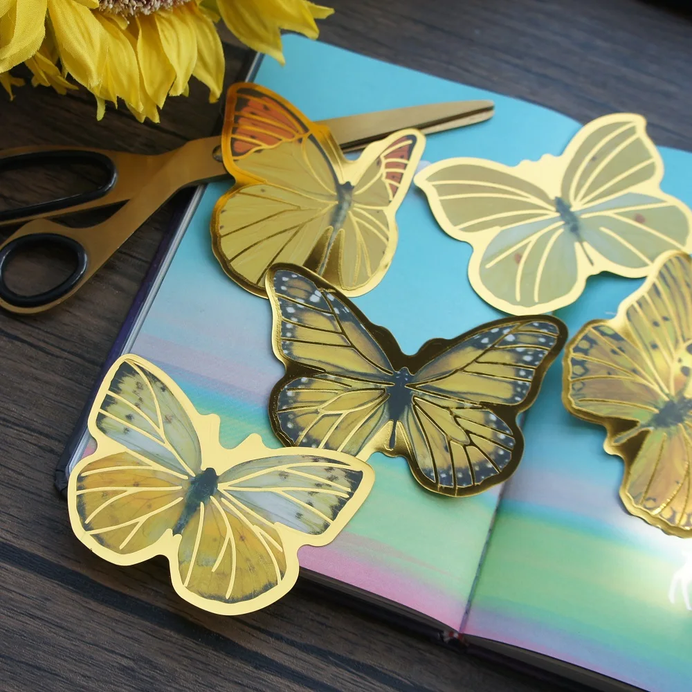 10pcs Big Size Gold Yellow Black Butterfly Style PVC Sticker Scrapbooking DIY Gift Decoration Tag