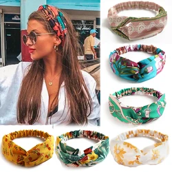 Diademas bohemias para niña y mujer, bandanas con estampado vintage, turbante cruzado, cintas para el pelo, accesorios para el cabello