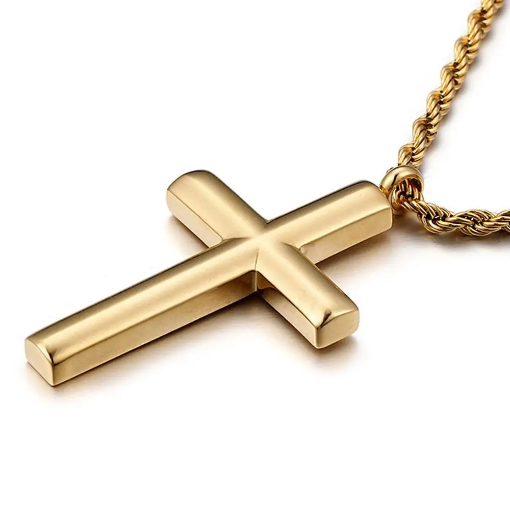 Fashion Cross Necklaces For Men High Polished 60cm Stainless Steel Silver Color Cross Jewelry Necklace Male Cheap Jewelry