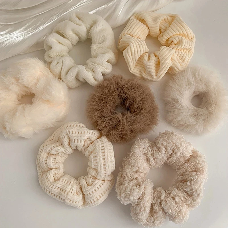 Winter Warm Soft Hair Scrunchies Plush Elastic Hair Band Women Girls Ponytail Holder Hair Rubber Band Hair Ties Hair Accessories