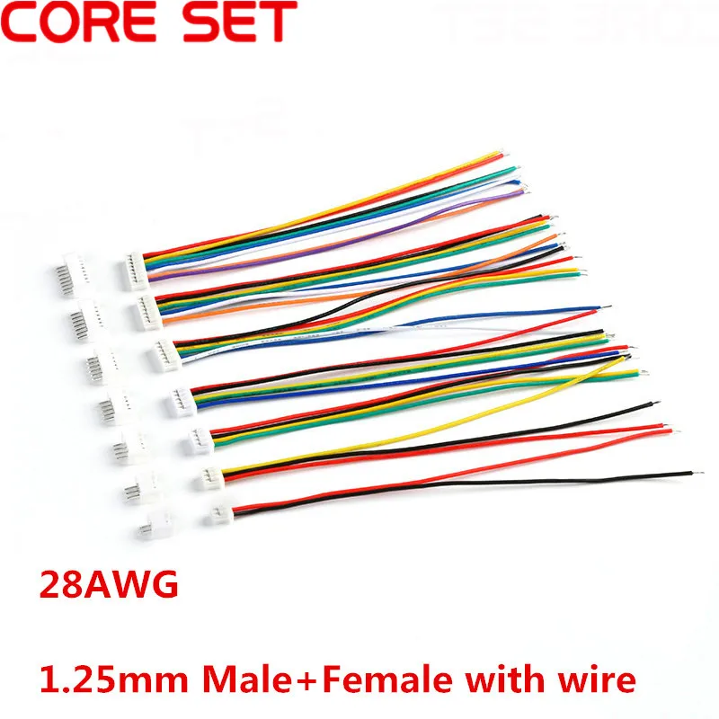 10Sets Pitch 1.25 Male & Female Cable Connector JST 2/3/4/5/6/7/8/9/10 Pin Single Head Plug With 10cm Electronic Wire Connectors