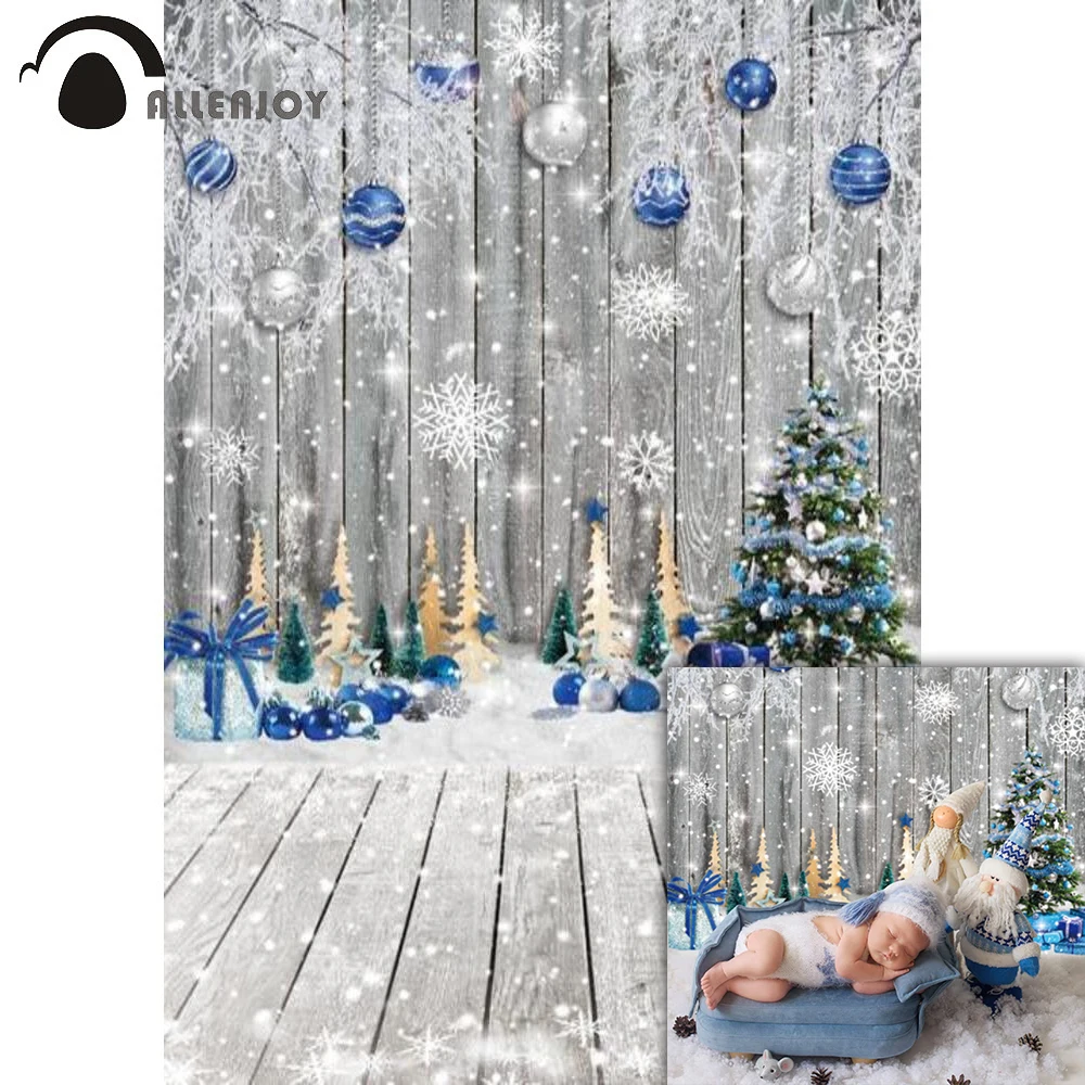 Allenjoy Wood Photo Backdrop Christmas Winter Snowflake Frozen Tree Vertical Child Family Portrait Photography Background Props