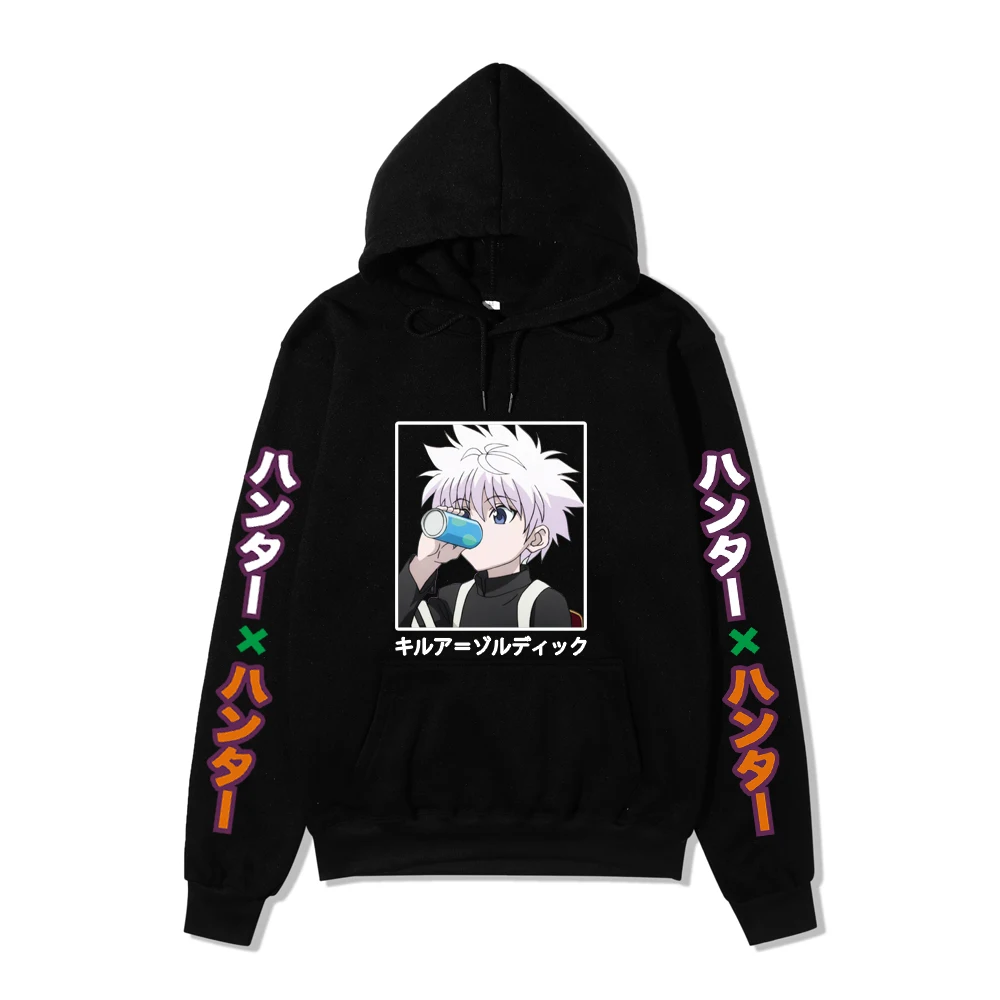 Kawaii Hunter X Hunter Hoodies Men Women Short Sleeve Sweatshirt Killua Zoldyck Anime Manga Black Hoodies Bluzy Tops Clothes