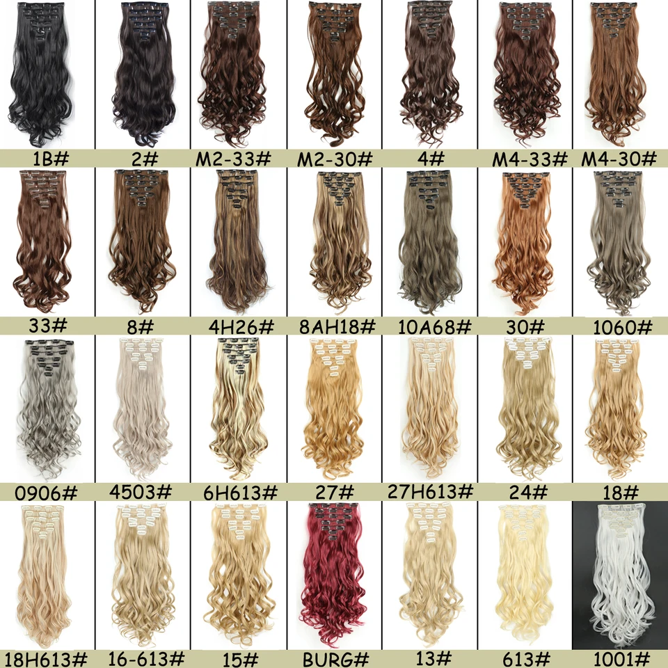 NICESY 16 pinzas, extensión de cabello sintético rizado de 24 pulgadas, postizo resistente al calor, con pinzas, en ombre negro, marrón y rubio para mujer 5